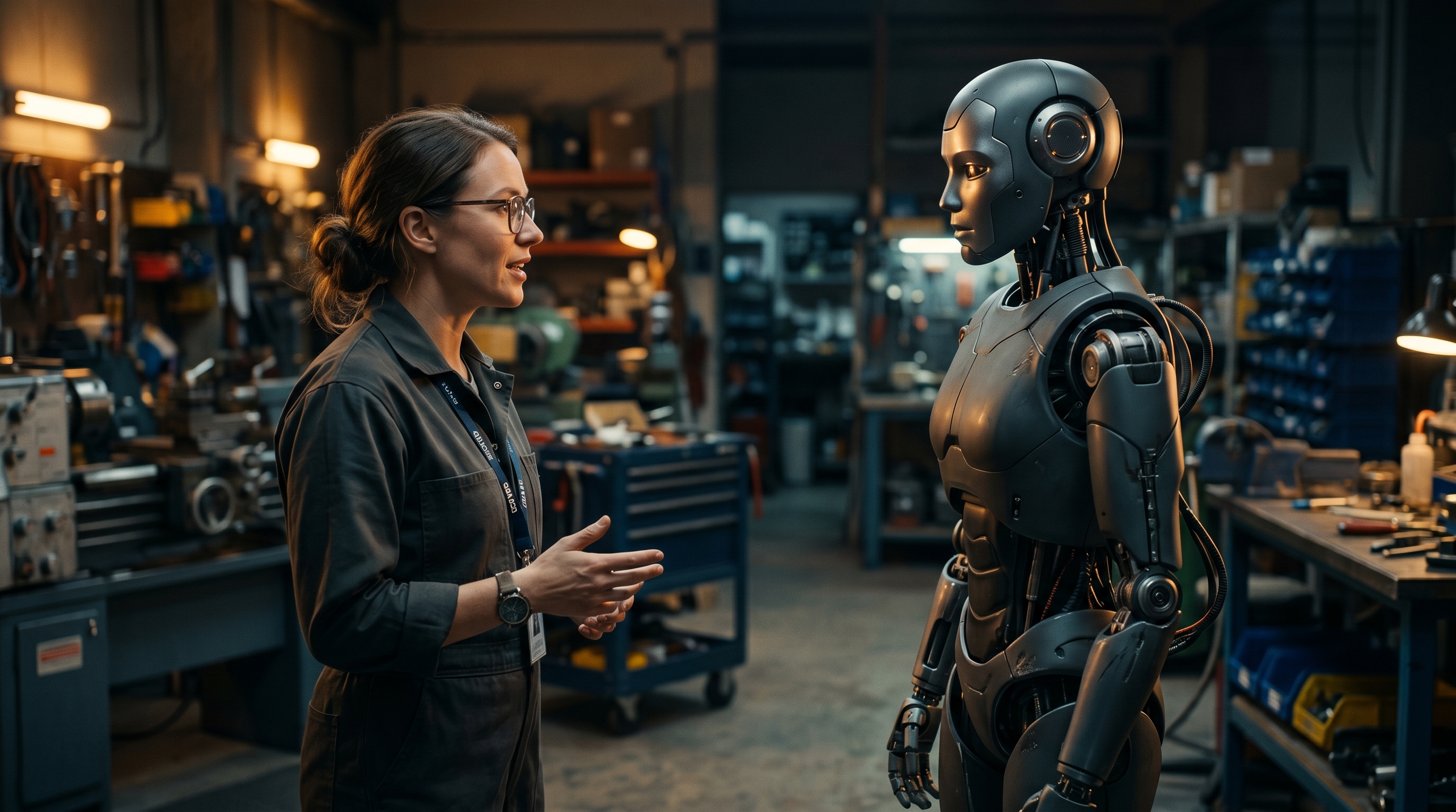 Person giving spoken commands to a robot